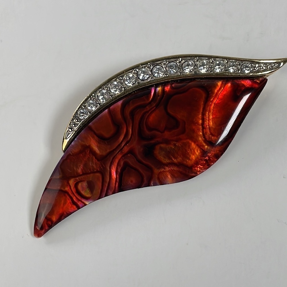 Vintage Butler Abalone Shell & Rhinestone Brooch Pin - Picture 4 of 10